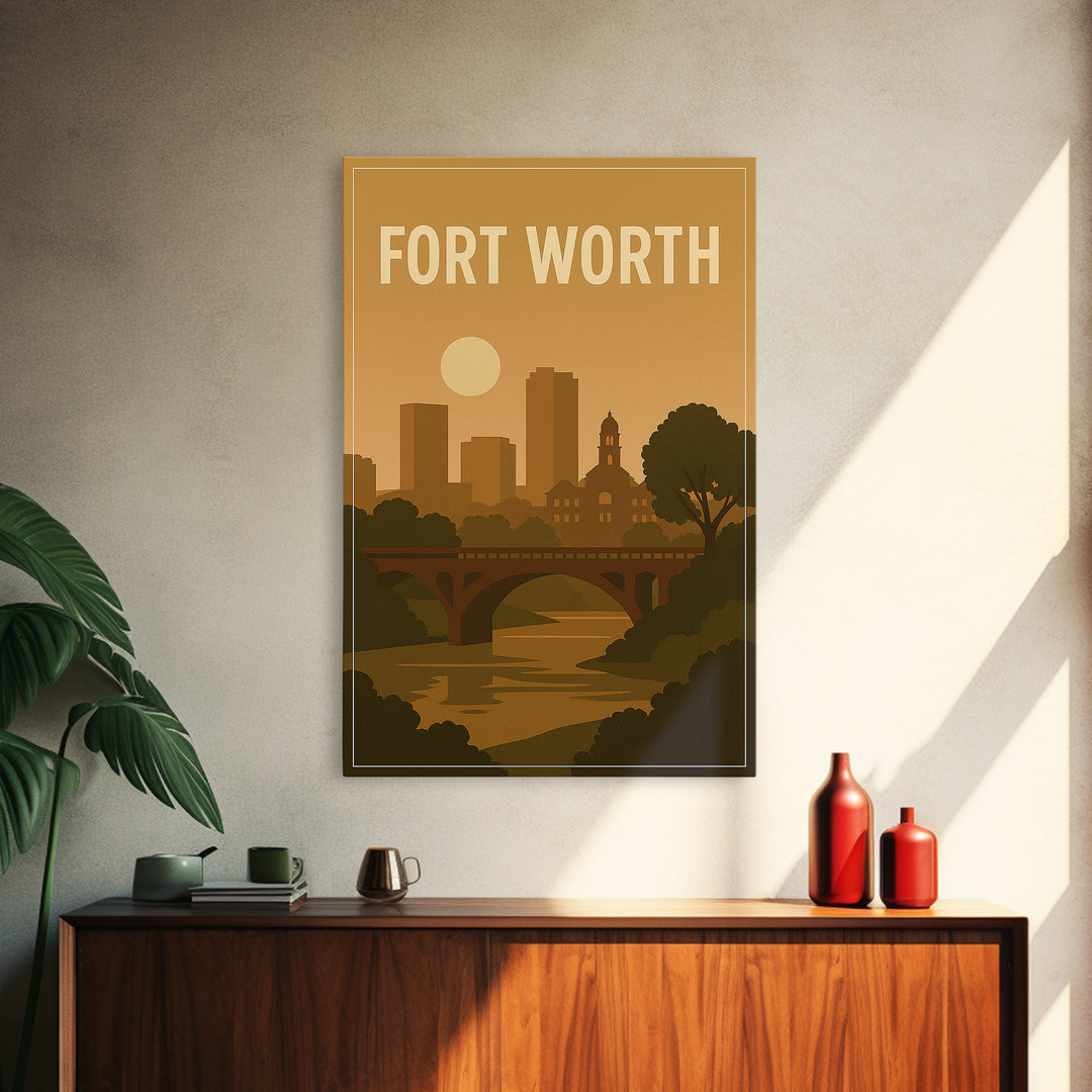 Fort Worth Texas Travel Poster, Canvas Print, Mid Century City Wall Art, Fort Worth Poster Print, Fine Art Print, Modern Wall Decor
