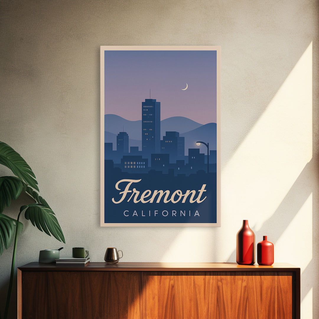 Fremont Travel Poster, Canvas Print, Retro Sunset Skyline Art, Fremont Poster Print, Mid Century Wall Art, Fine Art Print, Travel Wall Art