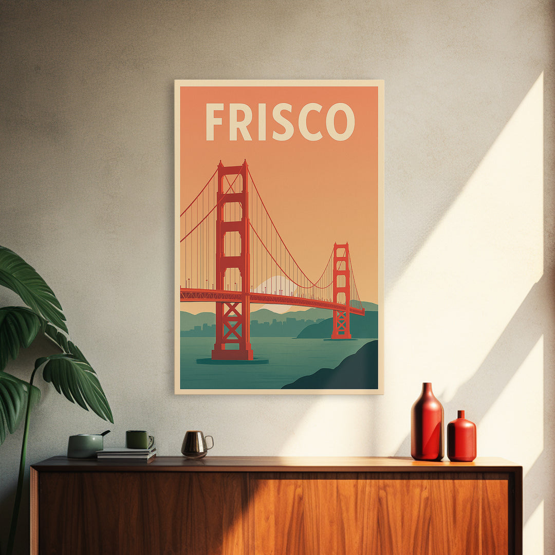 Frisco Travel Poster, Canvas Print, Mid Century City Wall Art, Frisco Art Print, Retro Travel Print, Home Office Decor, Travel Wall Decor