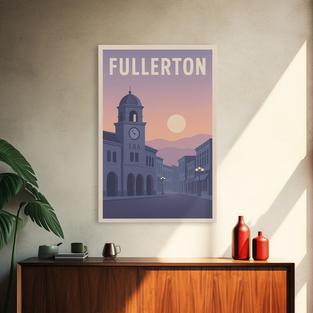 Fullerton California Travel Poster, Canvas Print, Retro Sunset Skyline Art, Fullerton Poster Print, Wanderlust Decor, Gift For Travelers