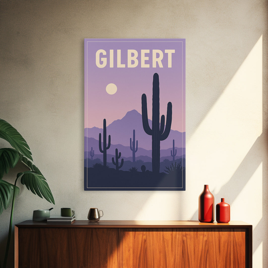 Gilbert Arizona Travel Poster, Canvas Print, Vintage Poster Art, Gilbert Wall Art, Mid Century Wall Art, Travel Art Print, City Illustration
