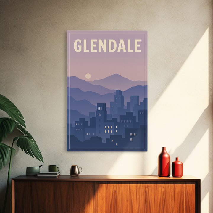 Glendale Arizona Travel Poster, Framed Canvas Print, Retro Sunset Skyline Art, Glendale Art Print, Gift For Travelers, Travel Poster Art