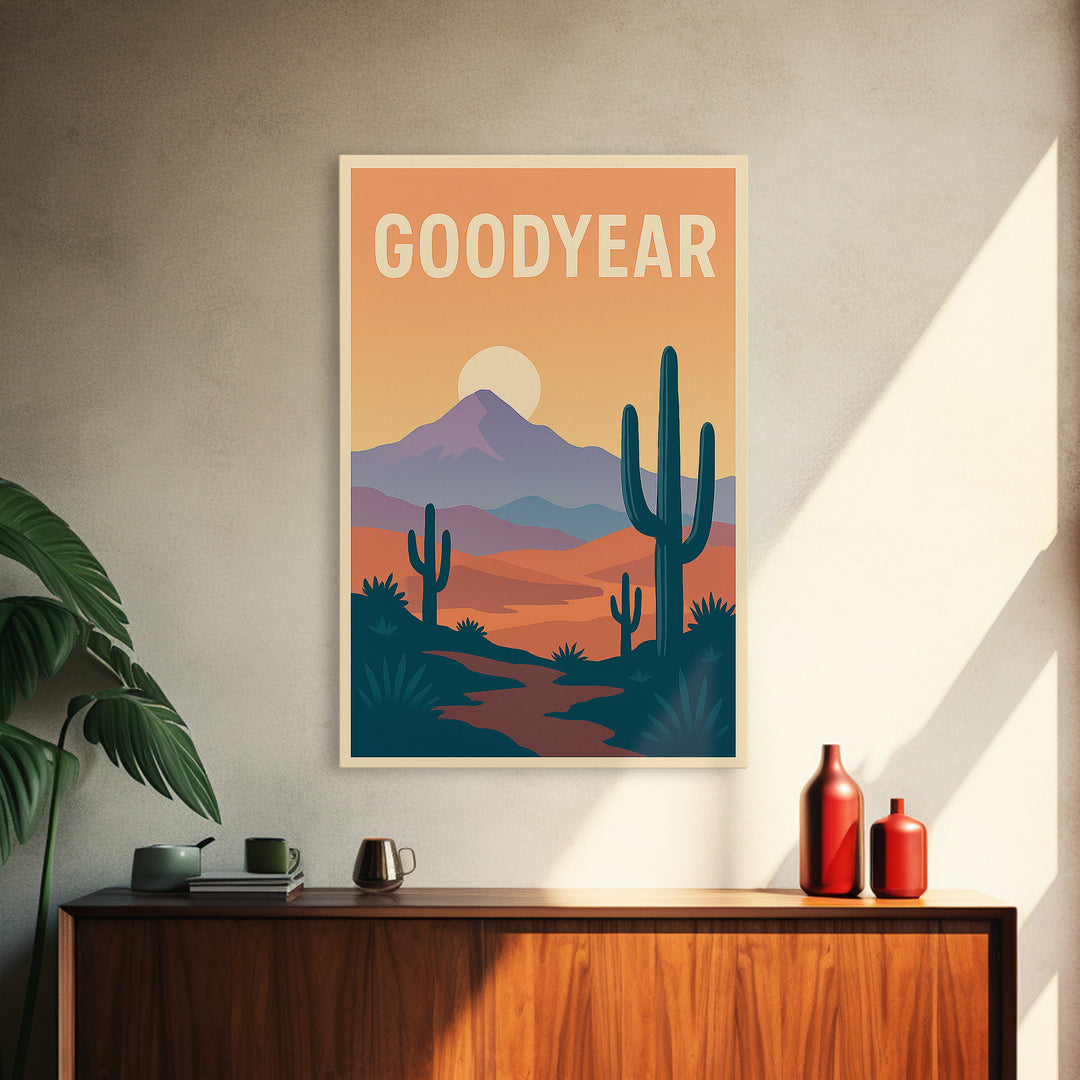 Goodyear Travel Poster, Framed Canvas Print, Vintage Travel Poster Art, Goodyear Art Print, Fine Art Print, Living Room Wall Art