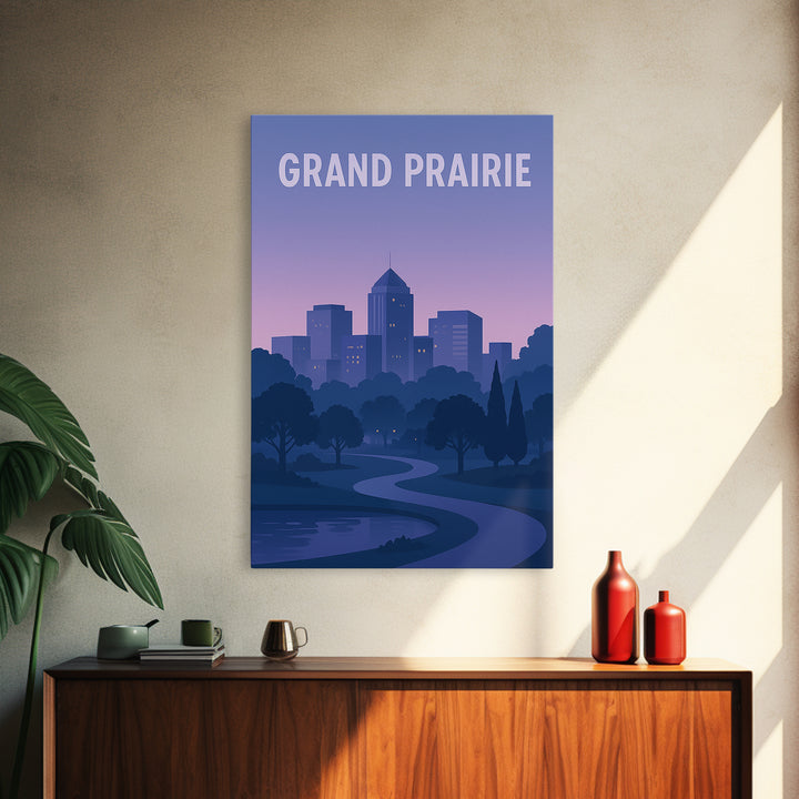 Grand Prairie Texas Travel Poster, Canvas Print, Mid Century City Wall Art, Grand Prairie Poster Print, Travel Poster Set, Modern Wall Decor