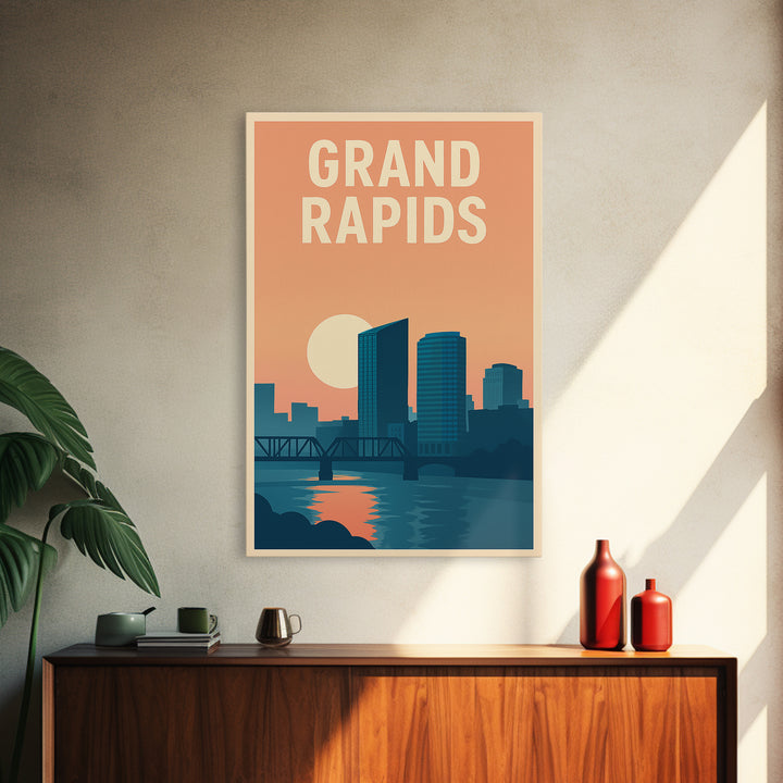 Grand Rapids Travel Poster, Canvas Print, Classic Travel Poster Art, Grand Rapids Travel Art, City Travel Prints, Vintage Travel Print