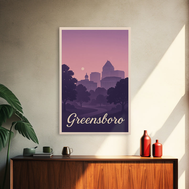 Greensboro Travel Poster, Framed Canvas Print, Classic Travel Poster Art, Greensboro City Art, City Travel Prints, Travel Art Print