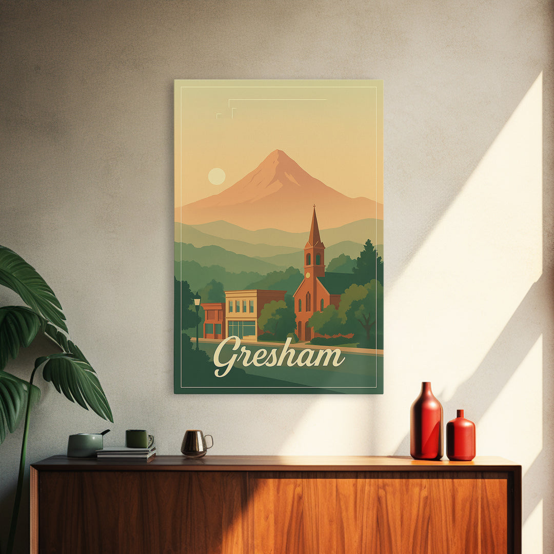 Gresham Oregon Travel Poster, Canvas Print, Classic Poster Art, Gresham Wall Art, Office Decor, City Travel Prints, Retro Travel Print