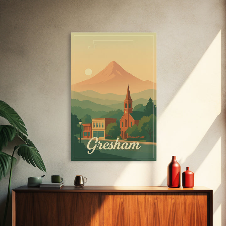 Gresham Oregon Travel Poster, Canvas Print, Classic Poster Art, Gresham Wall Art, Office Decor, City Travel Prints, Retro Travel Print
