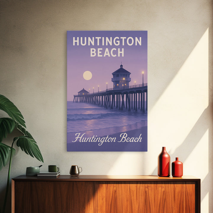 Huntington Beach Travel Poster, Framed Canvas Print, Classic Travel Poster Art, Huntington Beach Travel Art, Travel Wall Art, Design 2