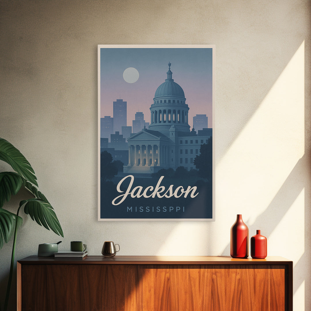 Jackson Travel Poster, Canvas Print, Mid Century City Wall Art, Jackson Wall Art, Travel Wall Art, Gift For Travelers, Travel Art Print