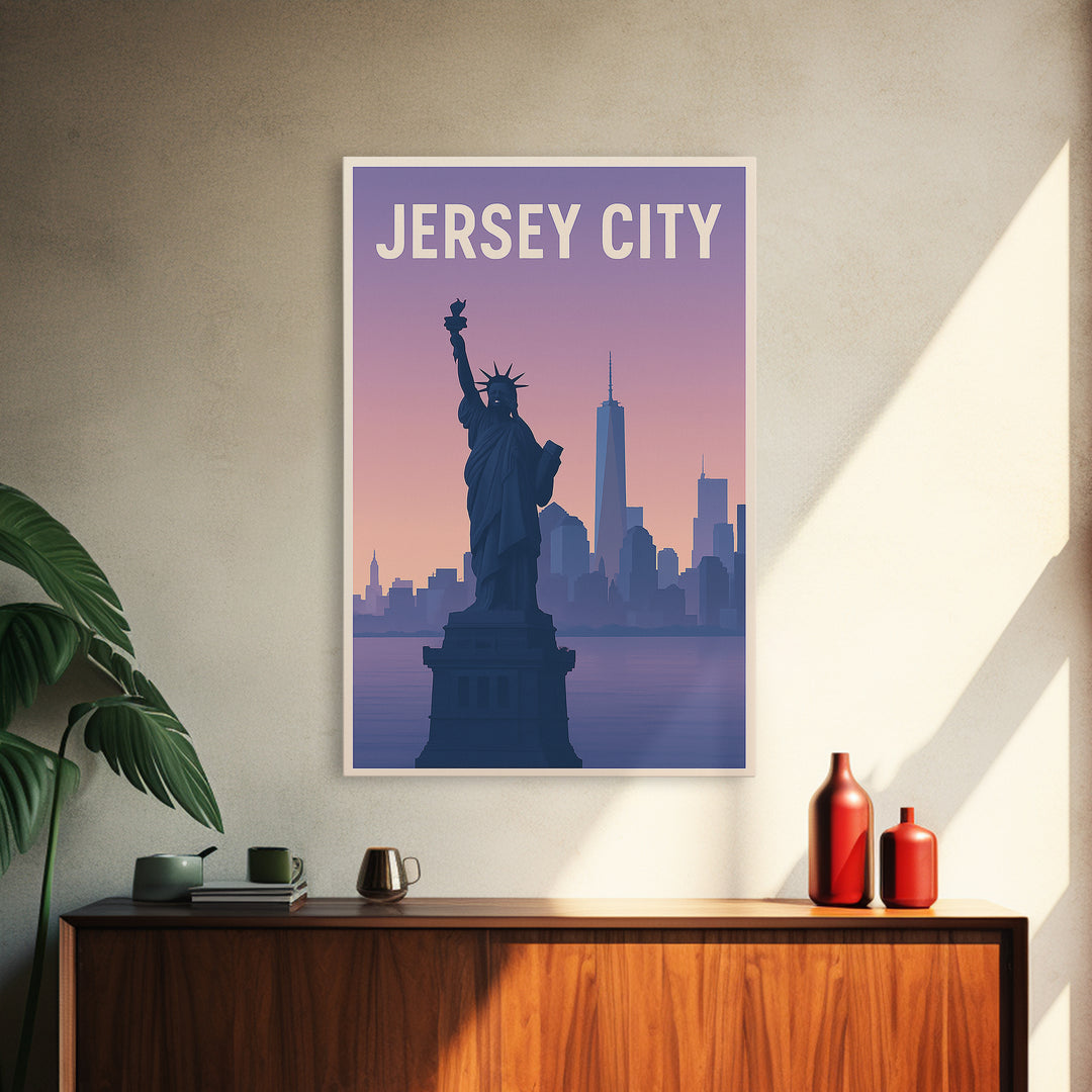 Jersey City New Jersey Travel Poster, Canvas Print, Mid Century City Wall Art, Jersey City Poster Print, Travel Art, City Travel Prints