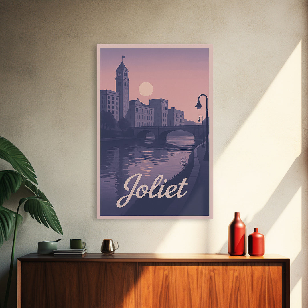 Joliet Travel Poster, Canvas Print, Retro Sunset Skyline Art, Joliet Wall Art, Travel Poster Art, Vintage Travel Art, City Travel Prints