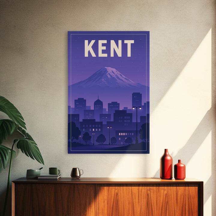 Kent Washington Travel Poster, Canvas Print, Retro Sunset Skyline Art, Kent Poster Print, Wall Decor, Gift For Travelers, Travel Decor