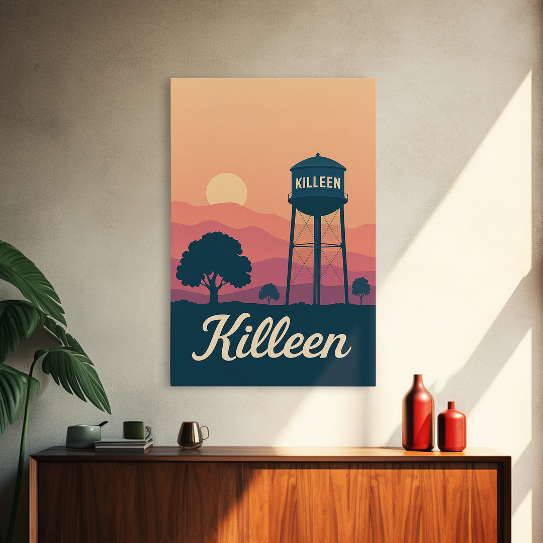 Killeen Texas Travel Poster, Canvas Print, Mid Century City Wall Art, Killeen Art Print, Modern Wall Decor, Travel Poster Art, Wall Decor