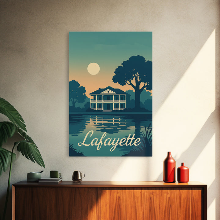 Lafayette Louisiana Travel Poster, Canvas Print, Retro Sunset Skyline Art, Lafayette Poster Print, Vintage Travel Print, Vintage City Art