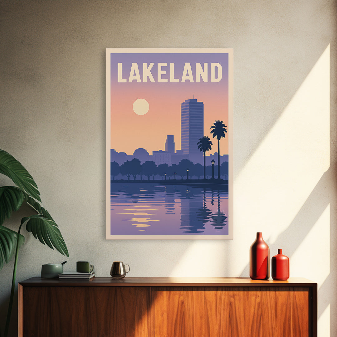 Lakeland Florida Travel Poster, Framed Canvas Print, Mid Century City Wall Art, Lakeland Poster Print, Vintage Travel Art, Travel Wall Art