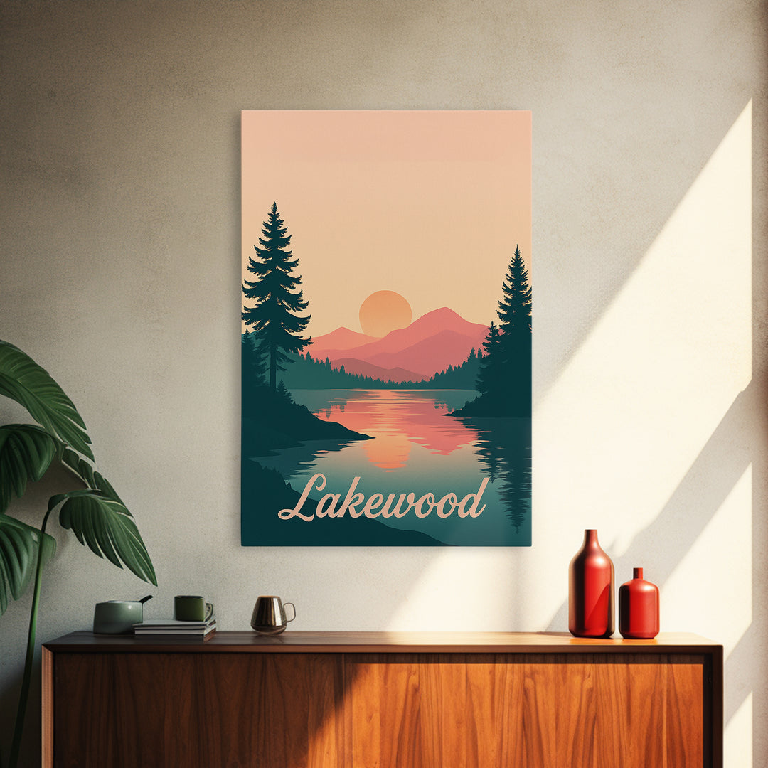 Lakewood Travel Poster, Framed Canvas Print, Classic Travel Poster Art, Lakewood Poster Print, Mid Century Wall Art, Vintage City Art