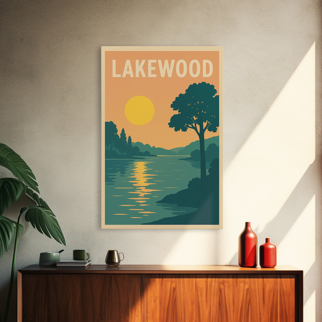 Lakewood Travel Poster, Framed Canvas Print, Classic Travel Poster Art, Lakewood City Art, Travel Poster Art, Retro Travel Print
