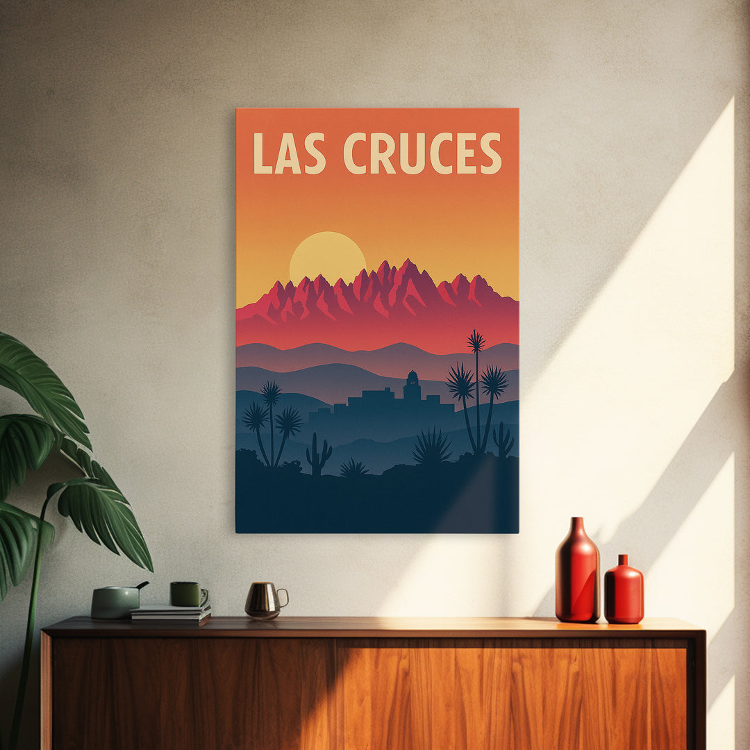 Las Cruces Travel Poster, Canvas Print, Retro Sunset Skyline Art, Las Cruces Poster Print, Mid Century Wall Art, Eclectic Wall Decor