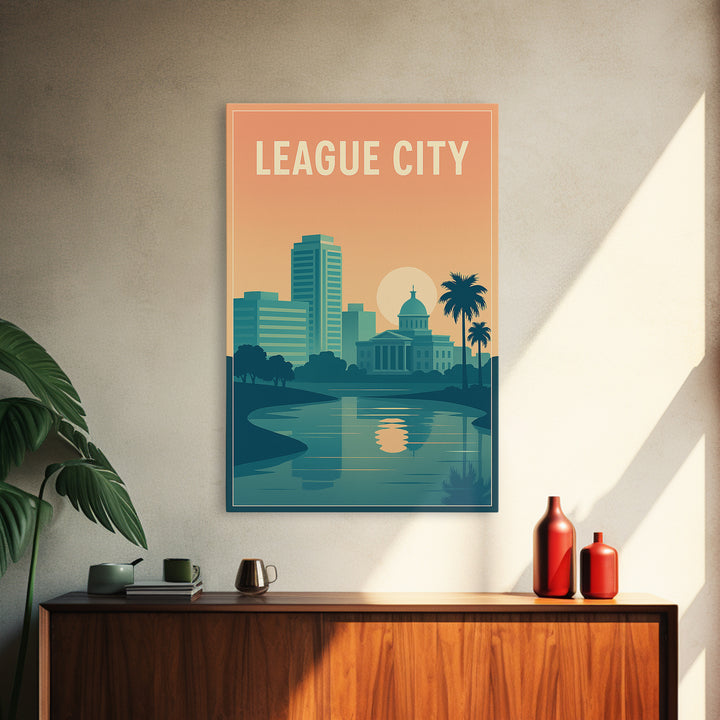 League City Travel Poster, Canvas Print, Classic Travel Poster Art, League City Poster Print, Retro Travel Print, Vintage Travel Art