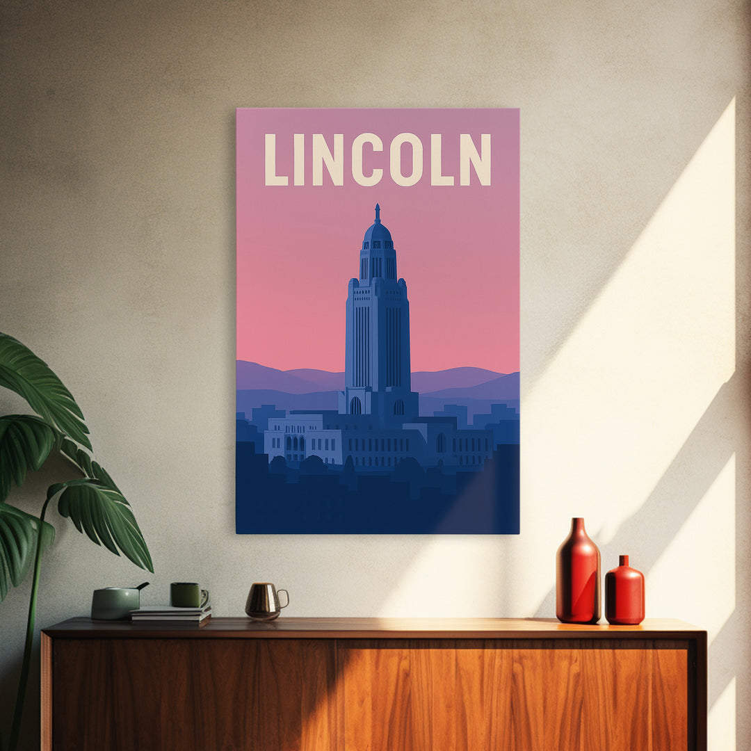 Lincoln Nebraska Travel Poster, Canvas Print, Mid Century City Wall Art, Lincoln Poster Print, City Travel Prints, Art Print, Wall Decor