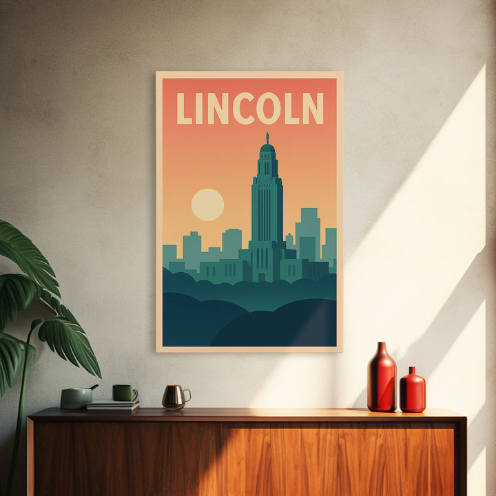 Lincoln Travel Poster, Canvas Print, Classic Travel Poster Art, Lincoln Travel Art, Gift For Travelers, City Art Print, Mid Century Wall Art