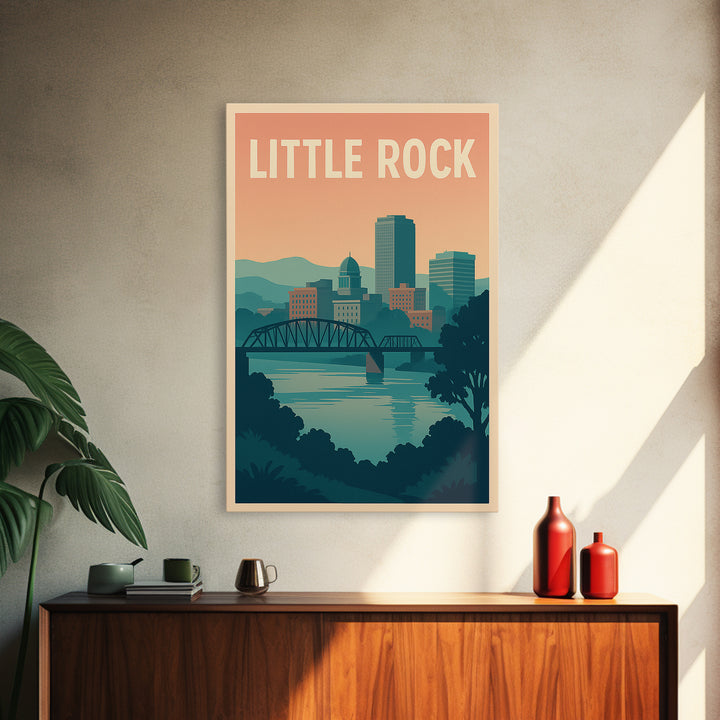 Little Rock Arkansas Travel Poster, Canvas Print, Retro Sunset Skyline Art, Little Rock City Art, Home Office Decor, Retro Travel Print