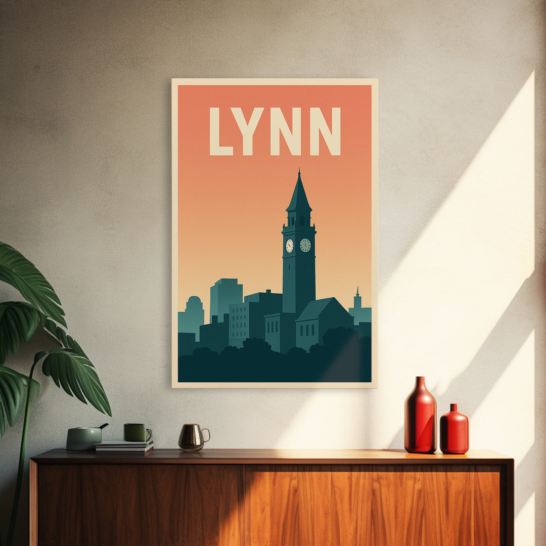 Lynn Massachusetts Travel Poster, Canvas Print, Retro Sunset Skyline Art, Lynn City Art, Travel Poster Set, Travel Art Print