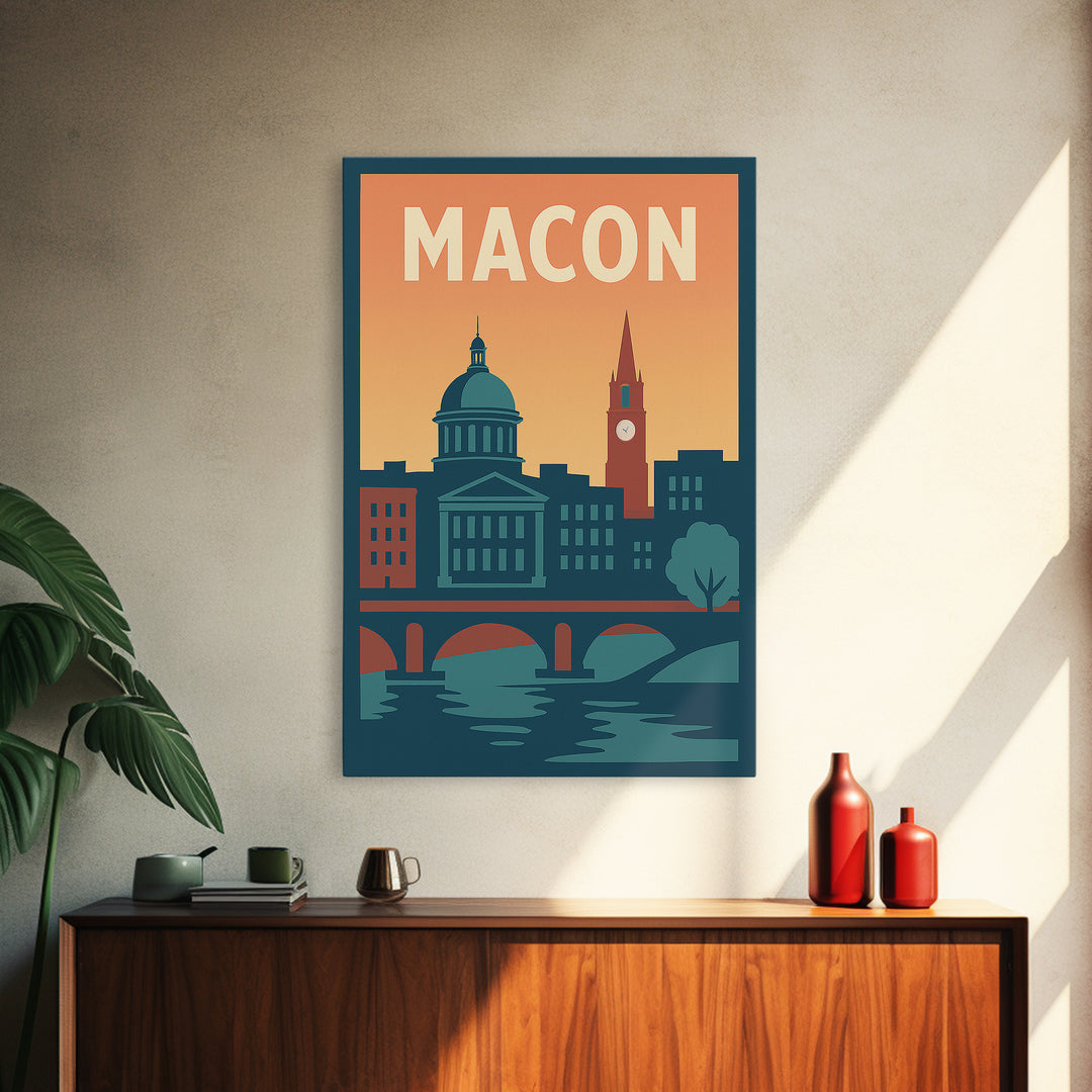 Macon Travel Poster, Framed Canvas Print, Classic Travel Poster Art, Macon City Art, City Travel Prints, Fine Art Print, Vintage City Art