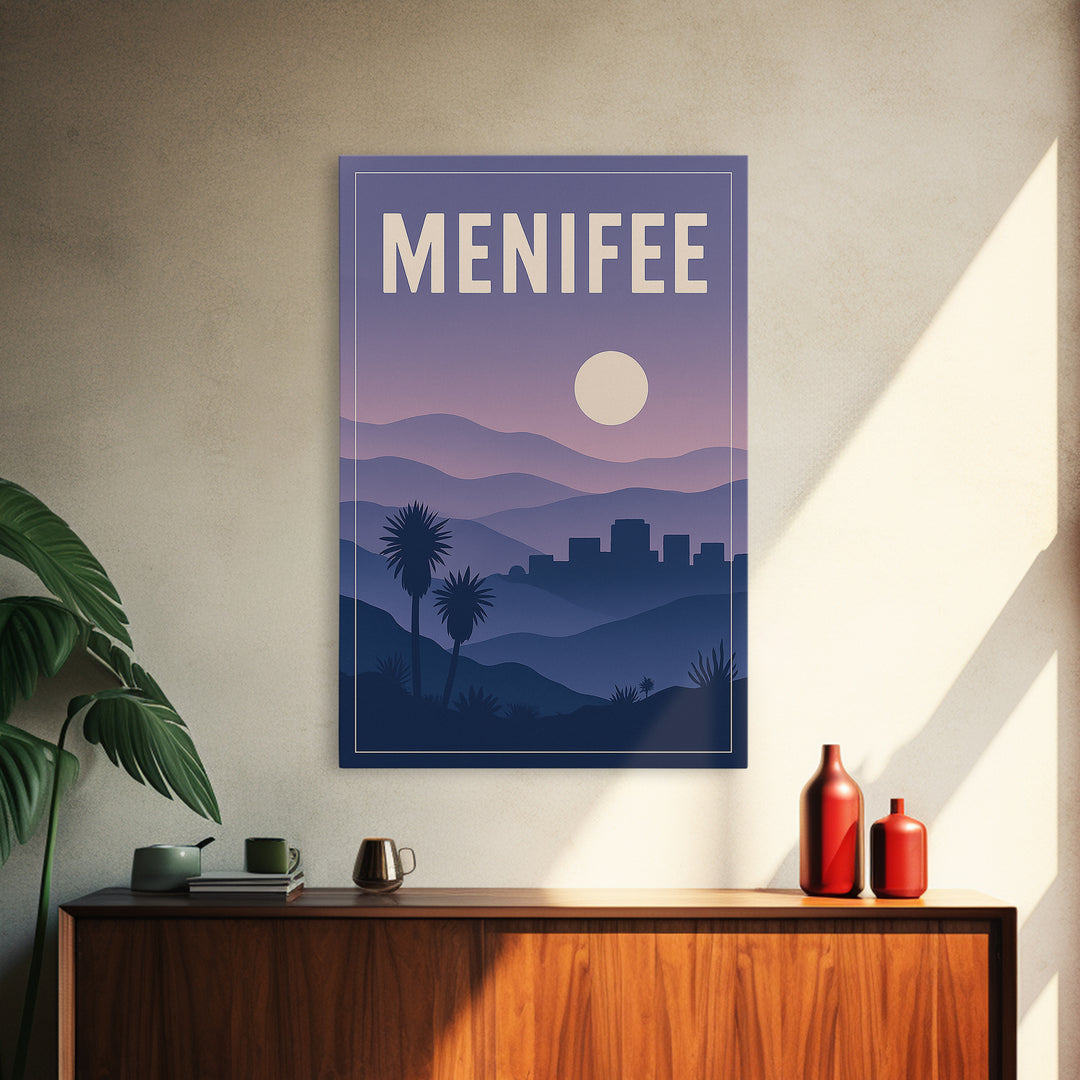 Menifee California Travel Poster, Canvas Print, Mid Century City Wall Art, Menifee Wall Art, City Art Print, Gift For Travelers, Travel Art