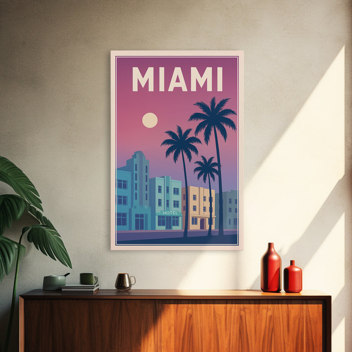 Miami Florida Travel Poster, Canvas Print, Classic Poster Art, Miami Poster Print, City Art Print, Watercolor Skyline Art, Travel Art
