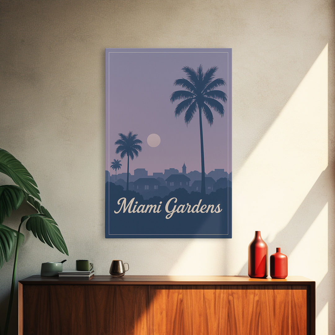 Miami Gardens Travel Poster, Canvas Print, Vintage Travel Poster Art, Miami Gardens Art Print, Living Room Wall Art, Travel Wall Art