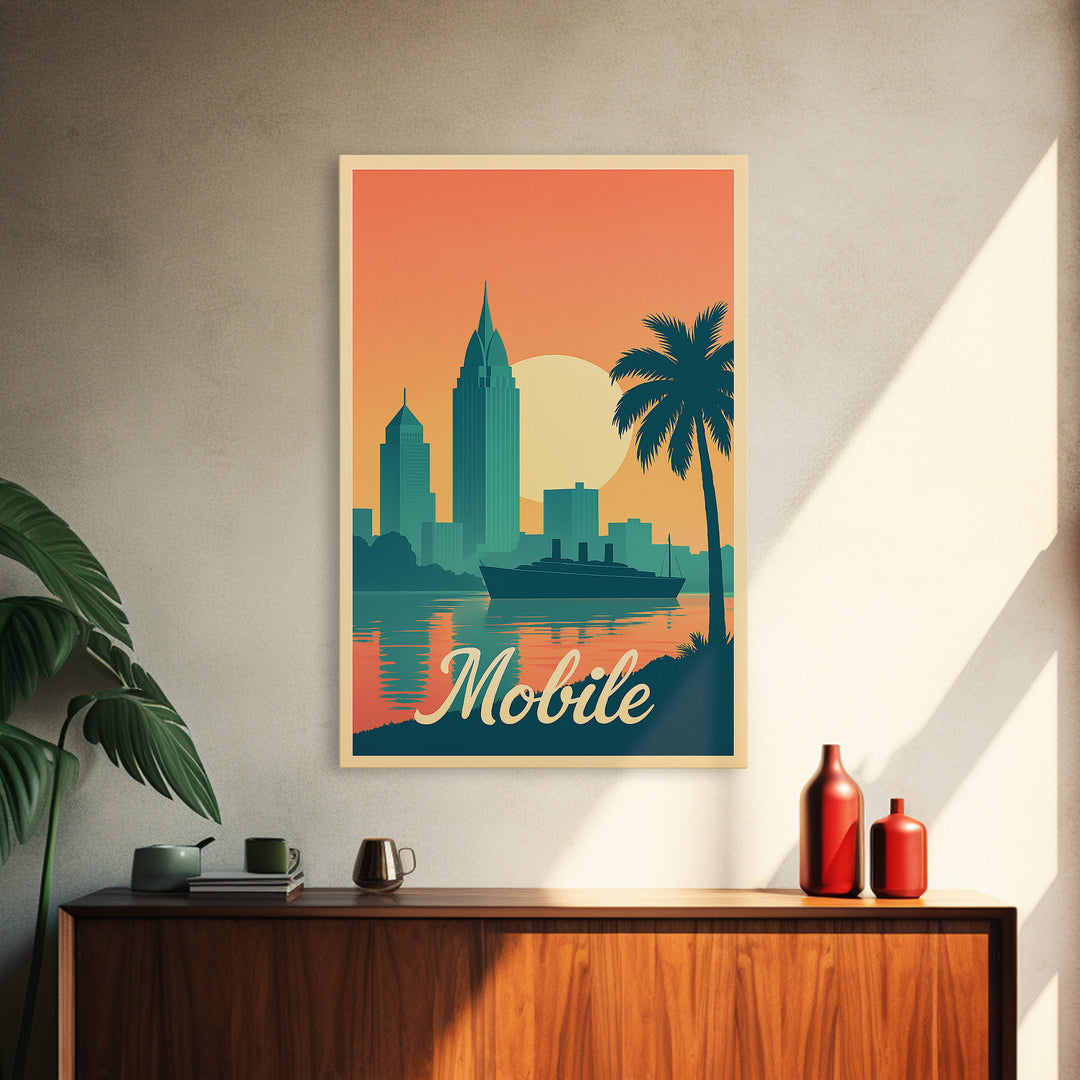 Mobile Alabama Travel Poster, Framed Canvas Print, Classic Travel Poster Art, Mobile Poster Print, Gift For Travelers, Travel Wall Decor