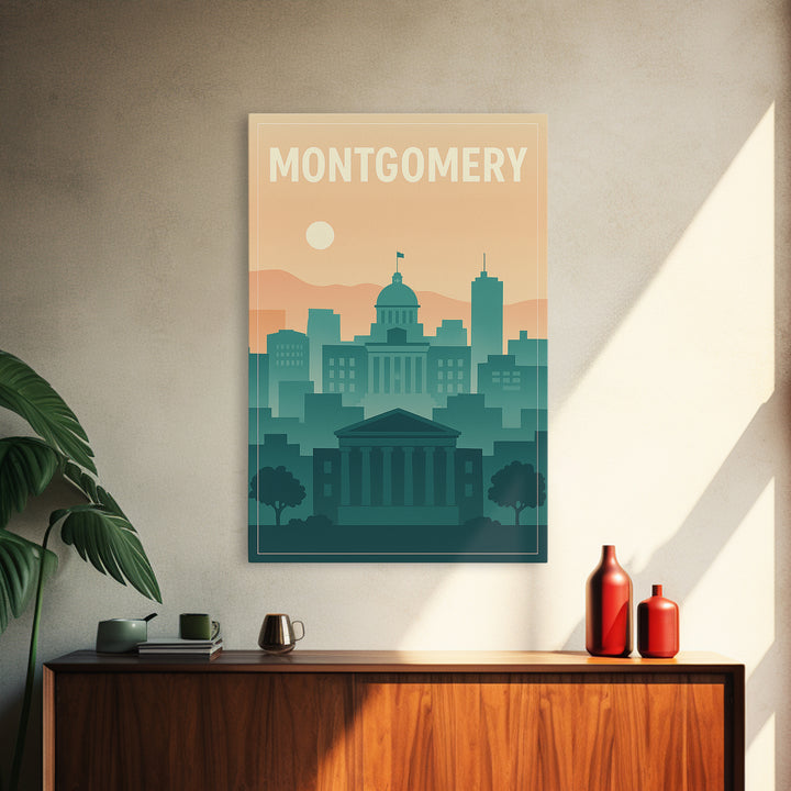 Montgomery Travel Poster, Canvas Print, Mid Century City Wall Art, Montgomery City Art, Mid Century Wall Art, Gift For Travelers