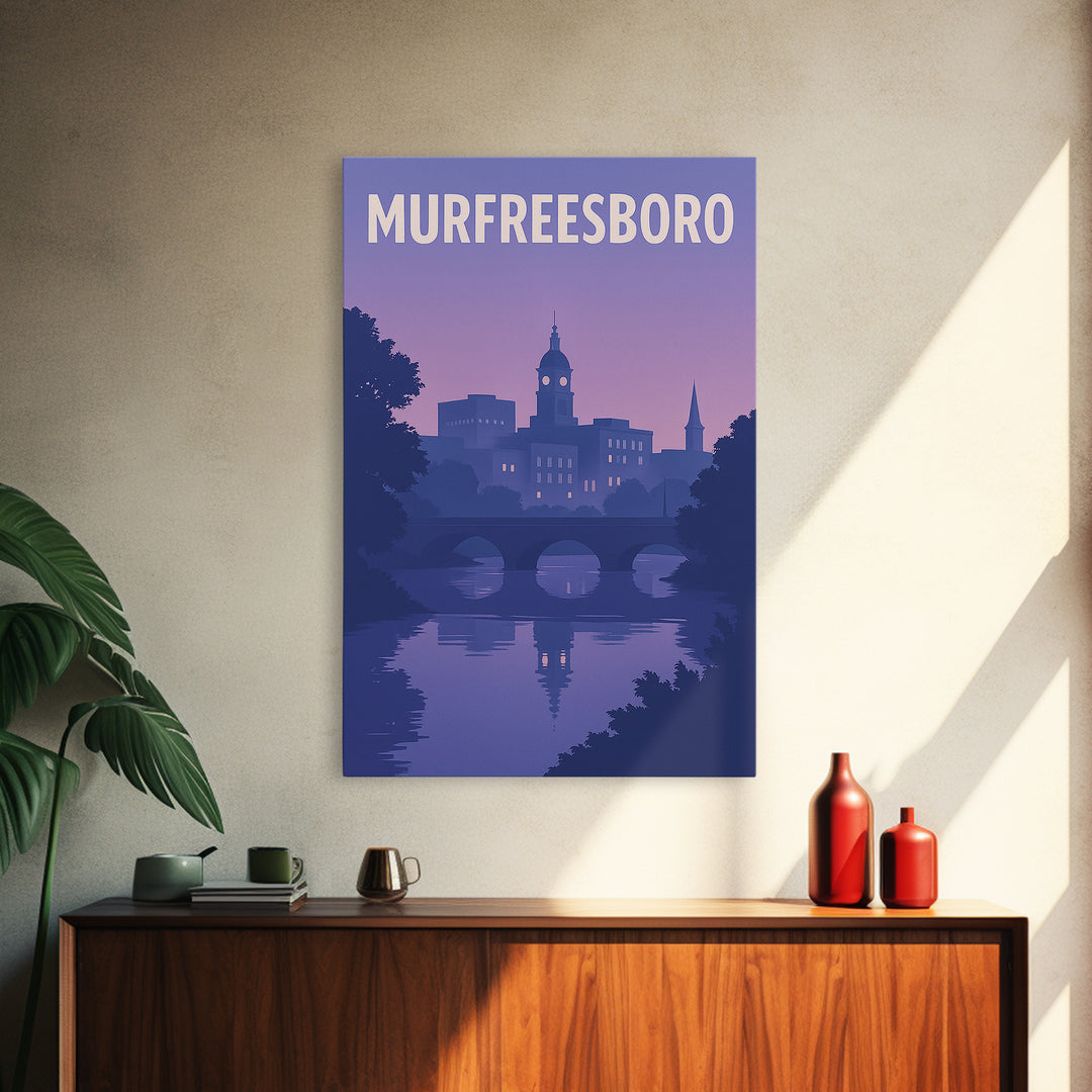 Murfreesboro Tennessee Travel Poster, Canvas Print, Classic Poster Art, Murfreesboro Poster Print, Skyline Art, Watercolor Downtown Skyline