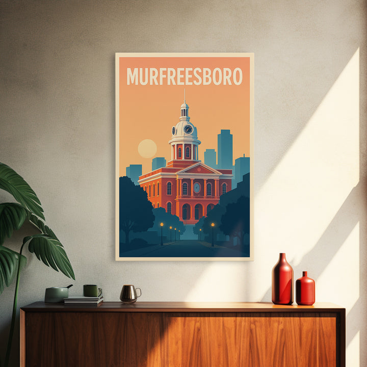 Murfreesboro Travel Poster, Canvas Print, Retro Sunset Skyline Art, Murfreesboro Poster Print, Fine Art Print, Travel Wall Decor