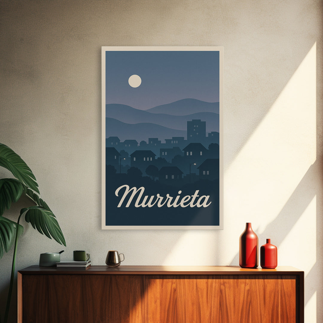 Murrieta Travel Poster, Framed Canvas Print, Mid Century City Wall Art, Murrieta Art Print, Gift For Travelers, Vintage City Poster