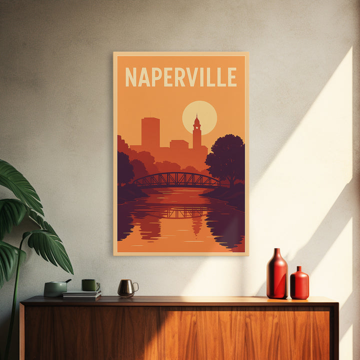Naperville Travel Poster, Canvas Print, Mid Century City Wall Art, Naperville Poster Print, Retro Travel Print, Home Office Decor