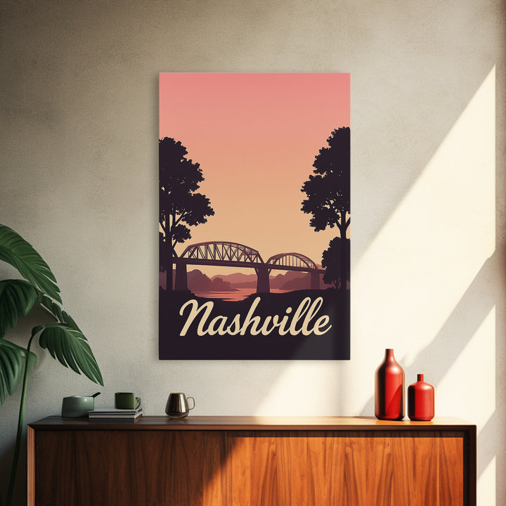 Nashville Tennessee Travel Poster, Canvas Print, Vintage Travel Poster Art, Nashville City Art, Vintage Travel Art, Living Room Wall Art