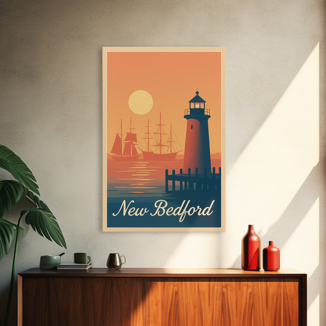 New Bedford Massachusetts Travel Poster, Canvas Print, Retro Sunset Skyline Art, New Bedford City Art, Travel Art Print, Travel Prints