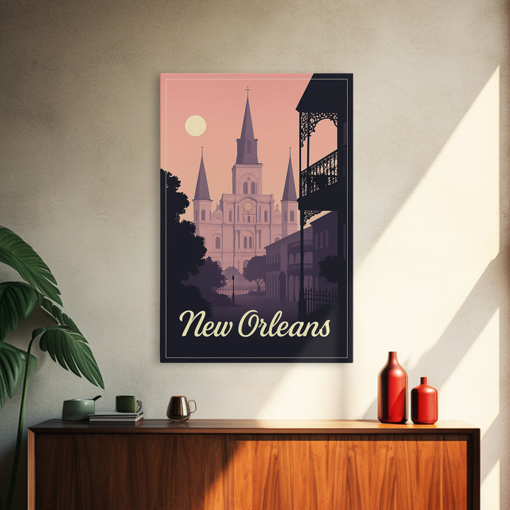 New Orleans Travel Poster, Canvas Print, Retro Sunset Skyline Art, New Orleans City Art, Vintage City Poster, City Illustration