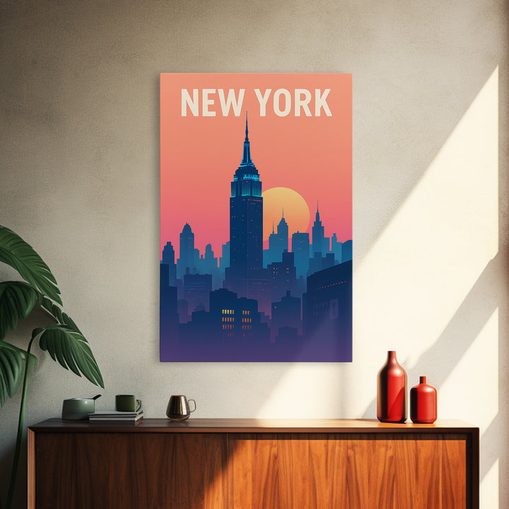 New York Travel Poster, Framed Canvas Print, Classic Travel Poster Art, New York Poster Print, Watercolor Skyline, Travel Art Print