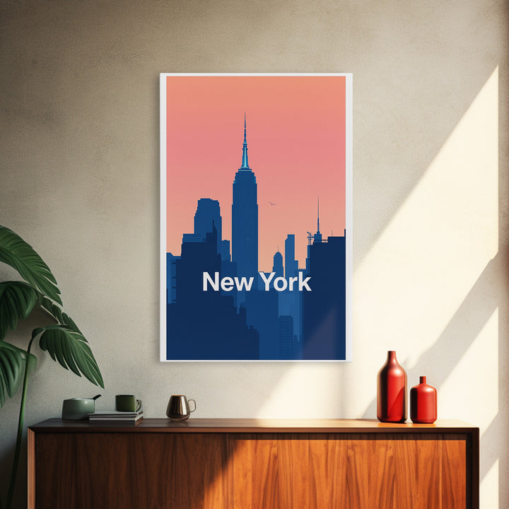 New York Travel Poster, Framed Canvas Print, Retro Sunset Skyline Art, New York City Art, City Art Print, Modern Wall Decor, Poster Art