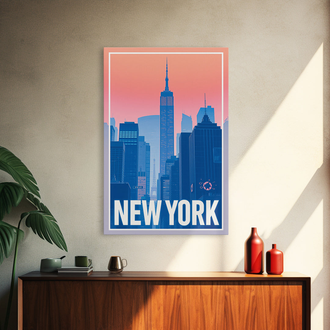 New York Travel Poster, Framed Canvas Print, Classic Travel Poster Art, New York City Art, Travel Poster Art, Watercolor Skyline