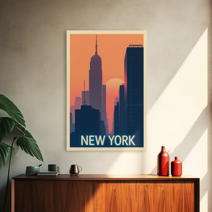 New York Travel Poster, Framed Canvas Print, Mid Century City Wall Art, New York City Art, Wanderlust Decor, Eclectic Wall Decor