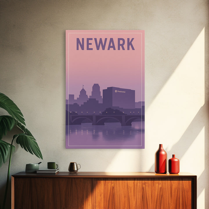 Newark New Jersey Travel Poster, Canvas Print, Mid Century City Wall Art, Newark Art Print, Watercolor City Skyline, Art Print