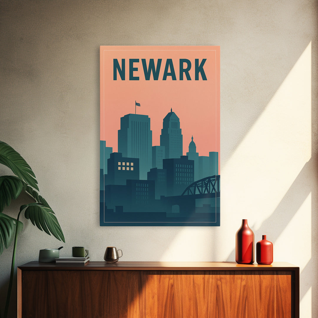 Newark Travel Poster, Canvas Print, Mid Century City Wall Art, Newark Art Print, Vintage City Art, Travel Art Print, City Illustration