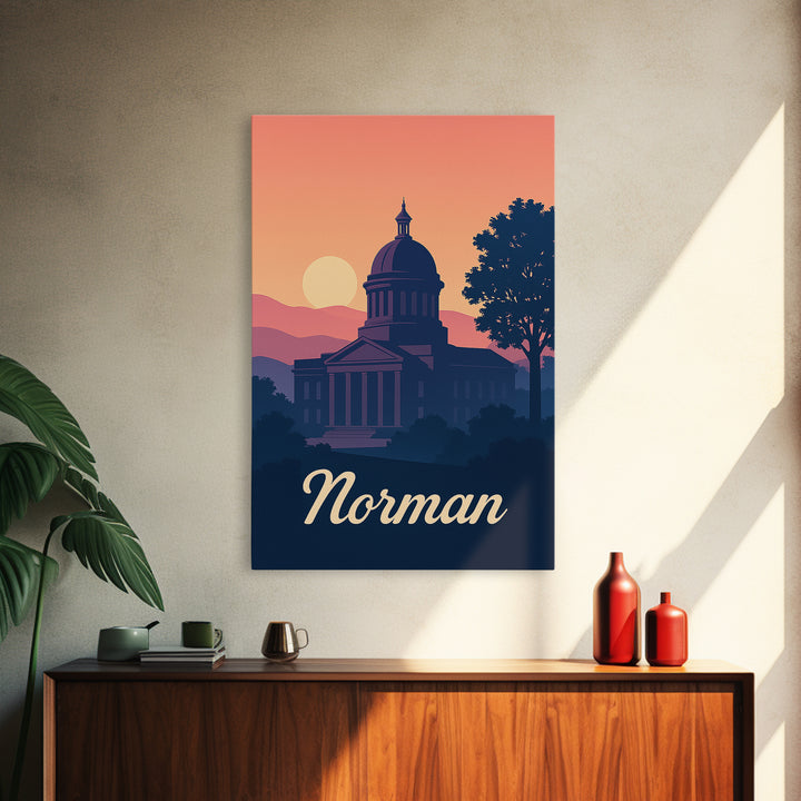 Norman Oklahoma Travel Poster, Framed Canvas Print, Mid Century City Wall Art, Norman City Art, Vintage Travel Print, Retro Travel Print