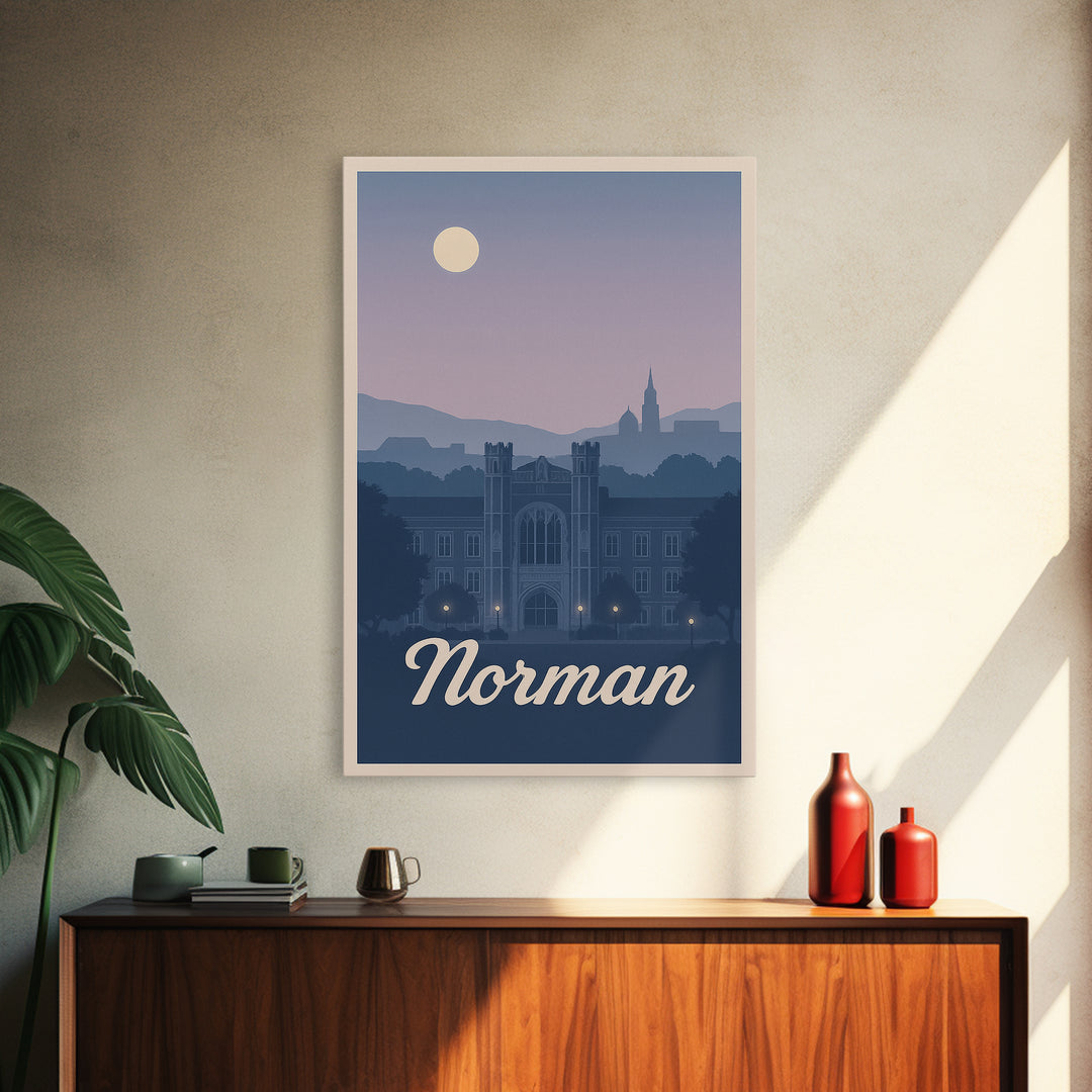 Norman Travel Poster, Framed Canvas Print, Classic Travel Poster Art, Norman City Art, Retro Travel Print, Mid Century Wall Art