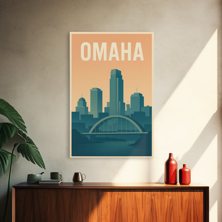 Omaha Travel Poster, Framed Canvas Print, Mid Century City Wall Art, Omaha Wall Art, Travel Wall Decor, Mid Century Wall Art, Wall Art